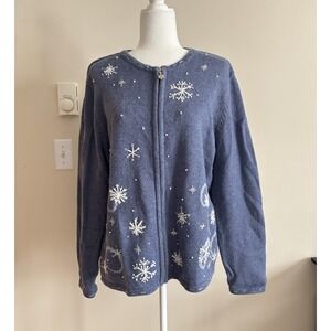 Vintage Y2K Croft and Barrow Womens XL Christmas Winter Holiday Sweater Snow Ski